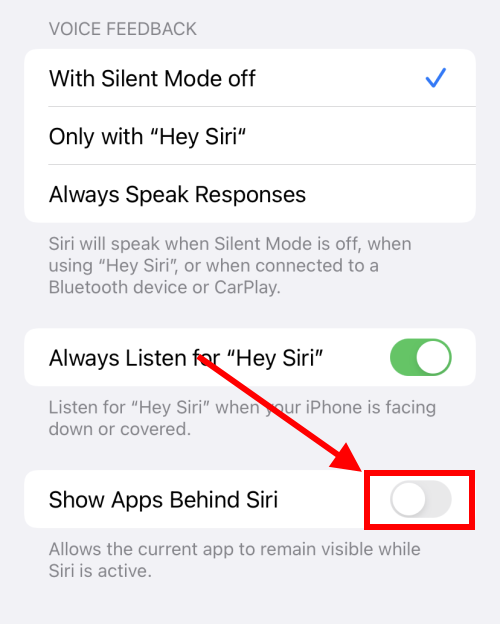 Tap Show Apps behind Siri to turn it off